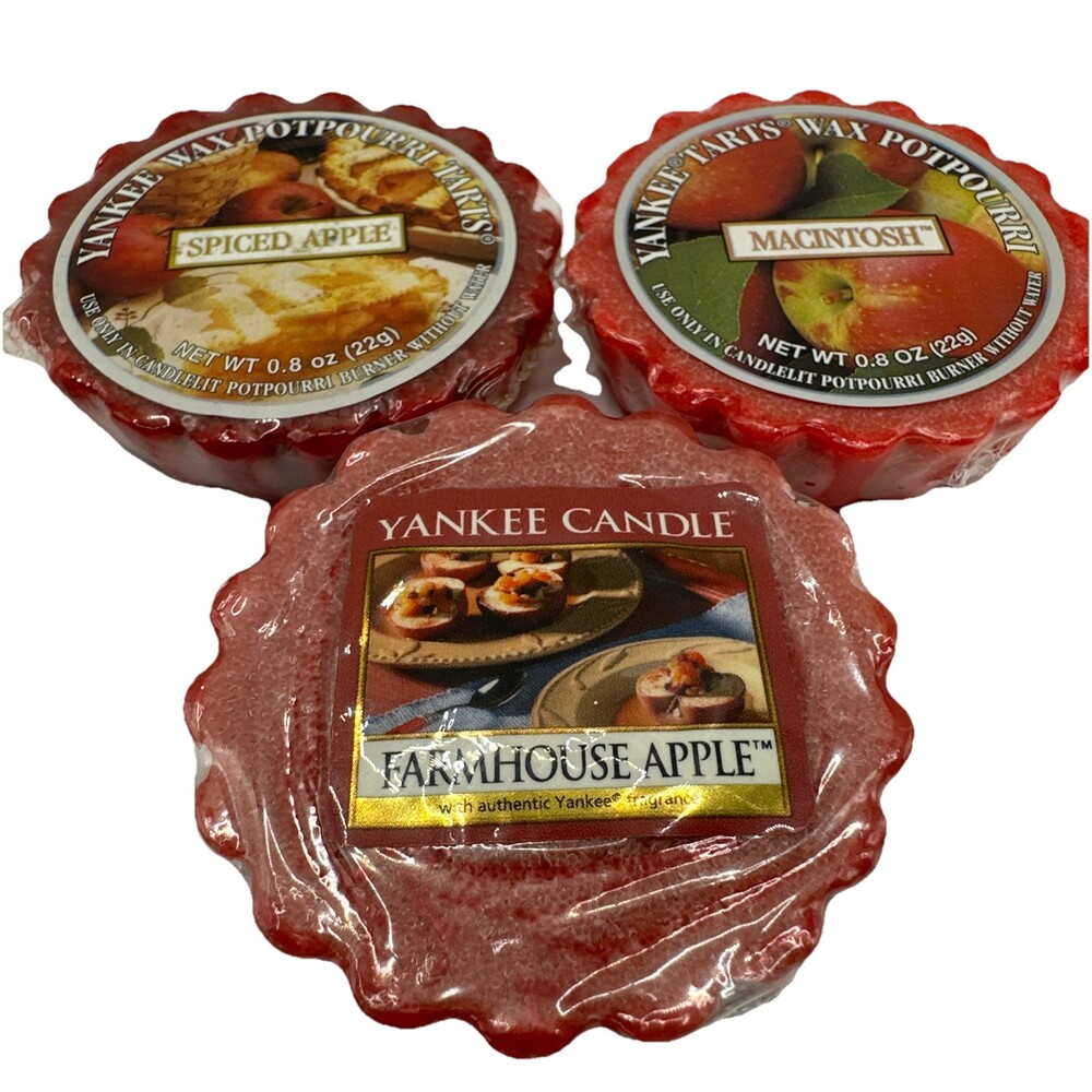 Apple Lot Of 3 YANKEE CANDLE MACINTOSH WAX TARTS SPICED FARMHOUSE APPLE Retired